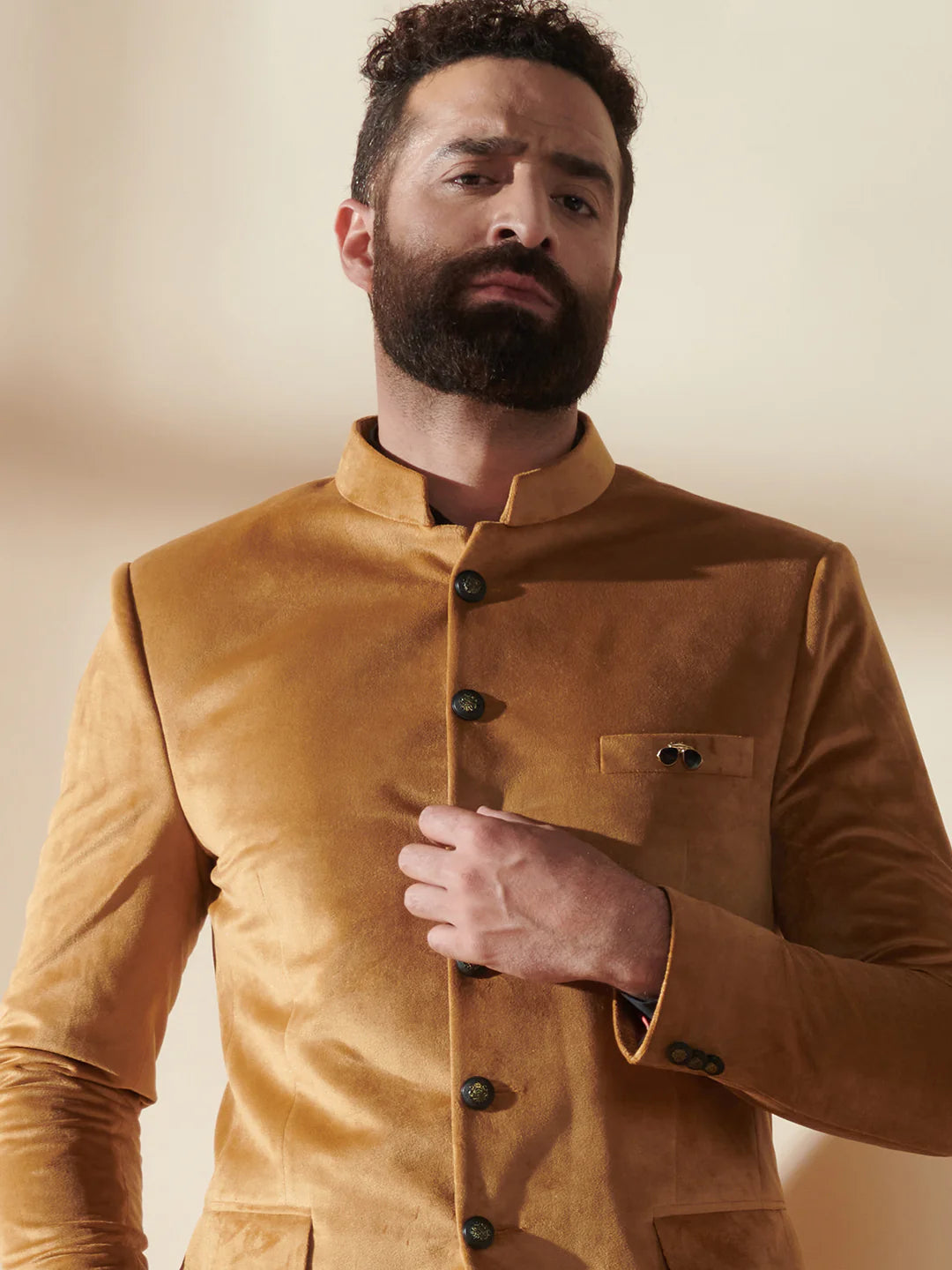 Yellow Bandhgala Velvet
