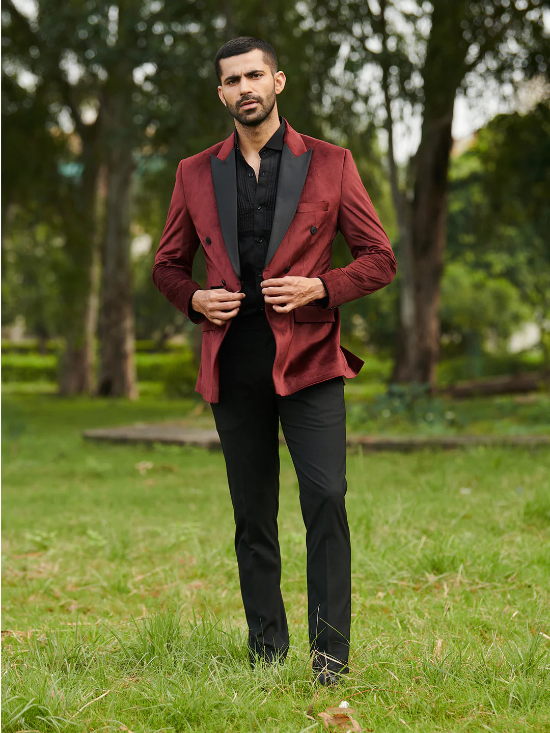 Maroon Velvet Double Breasted Suit
