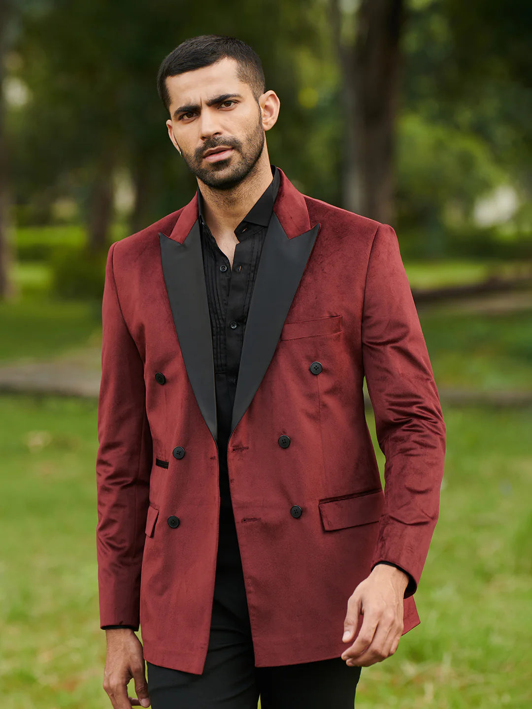 Maroon Velvet Double Breasted Suit