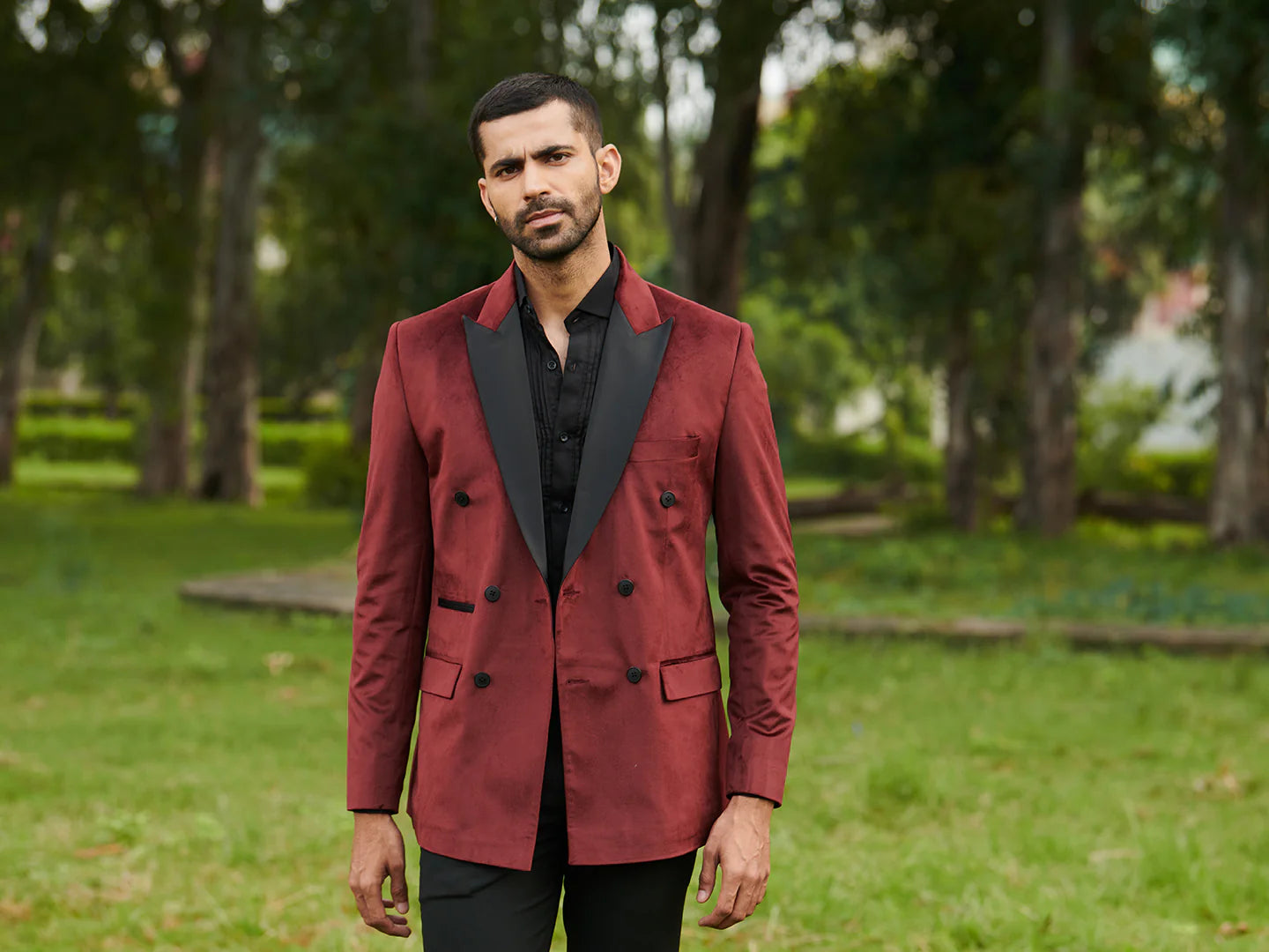 Maroon Velvet Double Breasted Suit