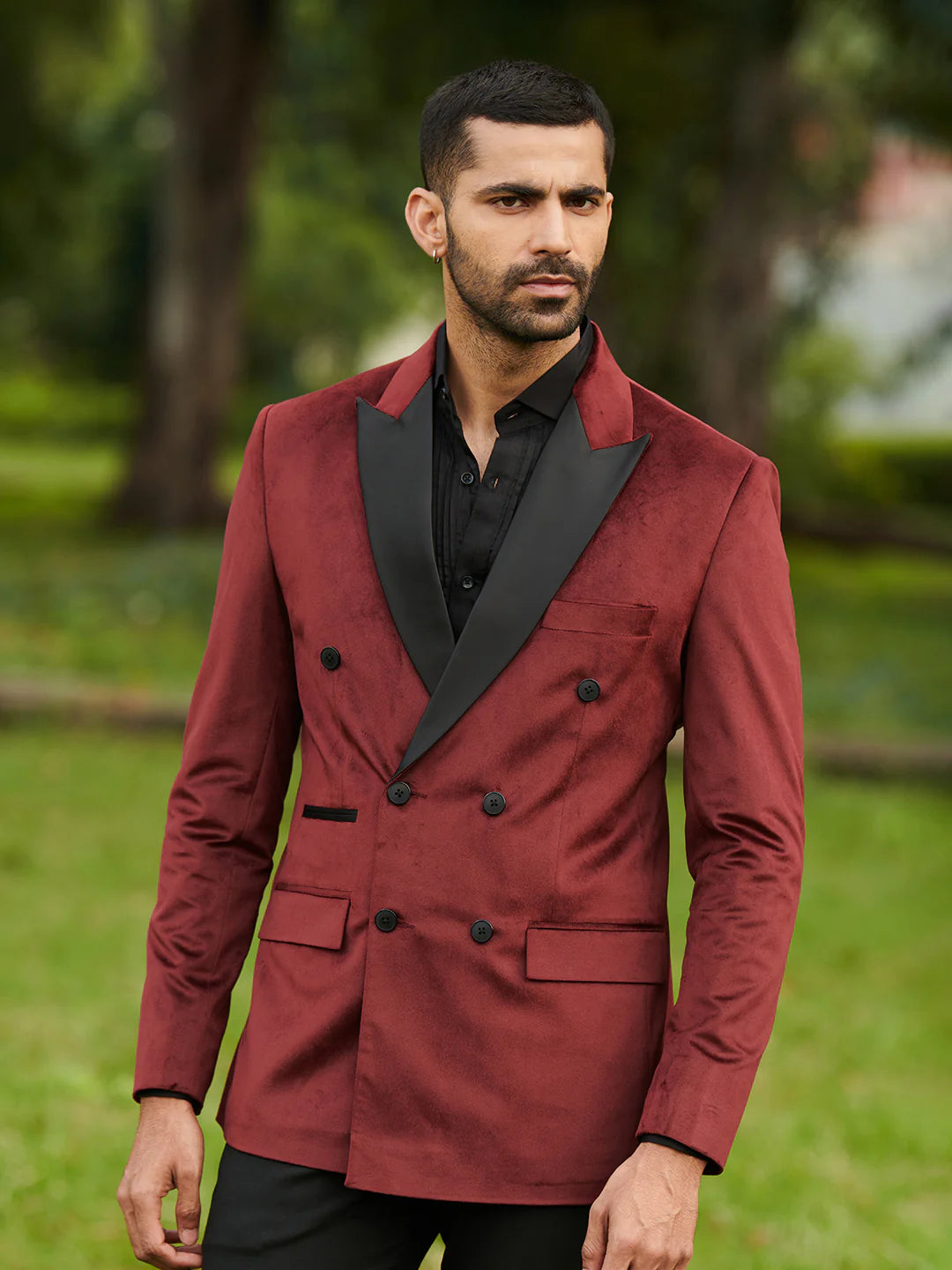 Maroon Velvet Double Breasted Suit
