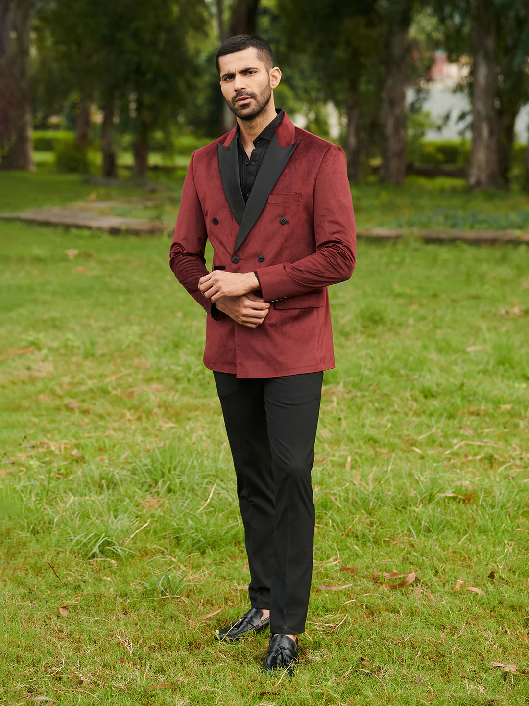 Maroon Velvet Double Breasted Suit