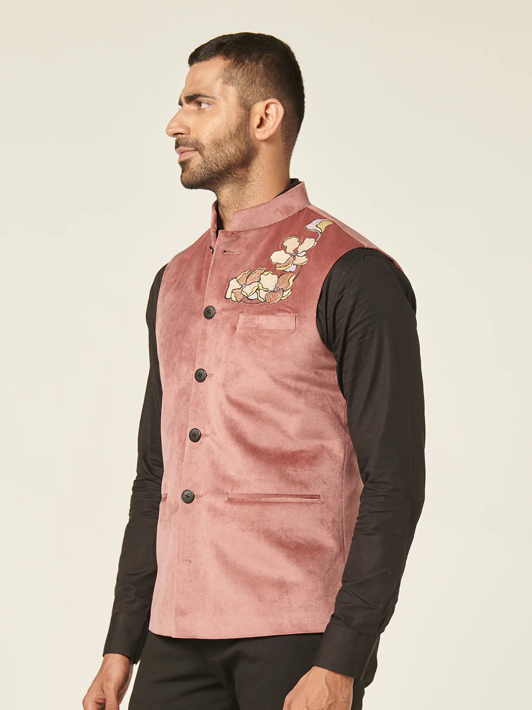 Light Pink Nehru Jacket With Handwork