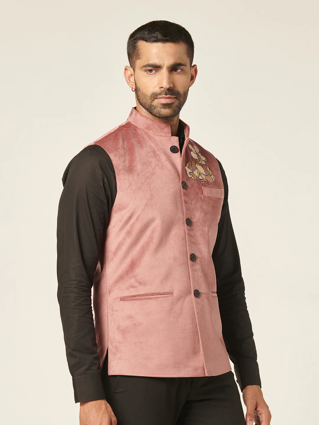 Light Pink Nehru Jacket With Handwork