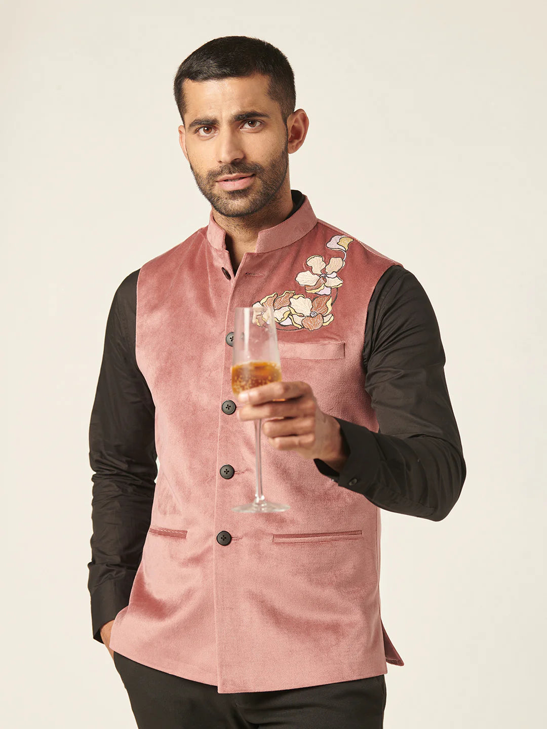 Light Pink Nehru Jacket With Handwork