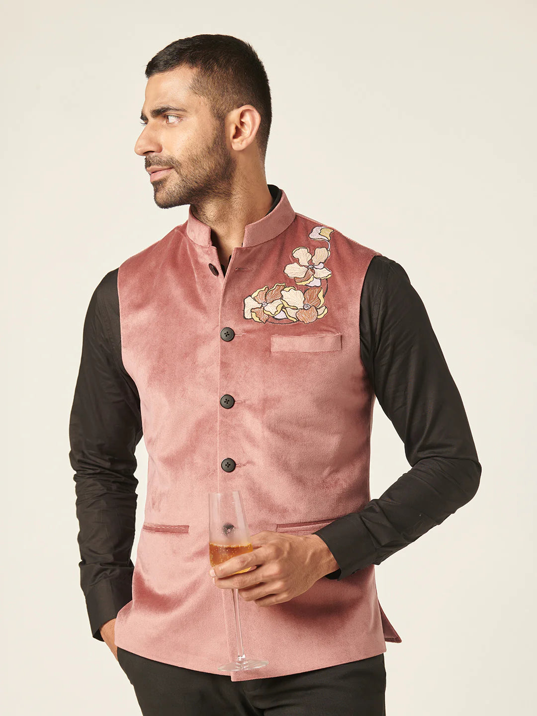Light Pink Nehru Jacket With Handwork