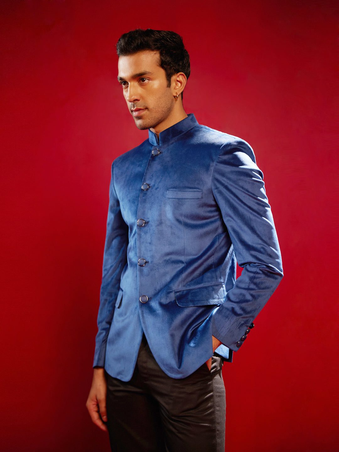 Royal blue Bandhgala Velvet jodhpuri