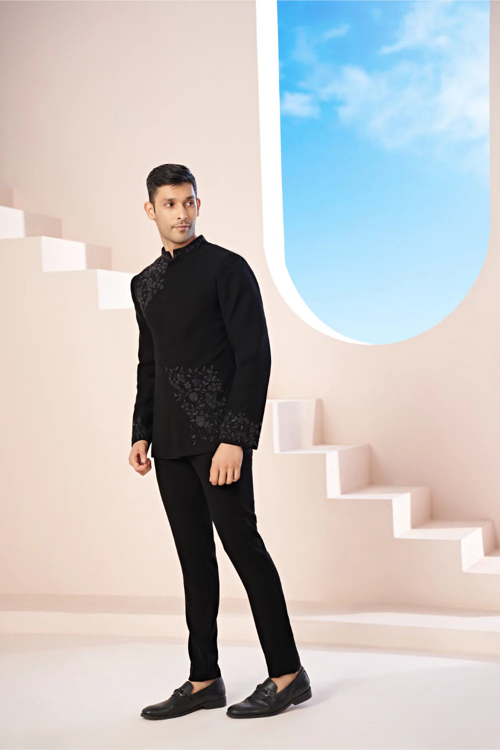 Black Bandhgala With Handwork
