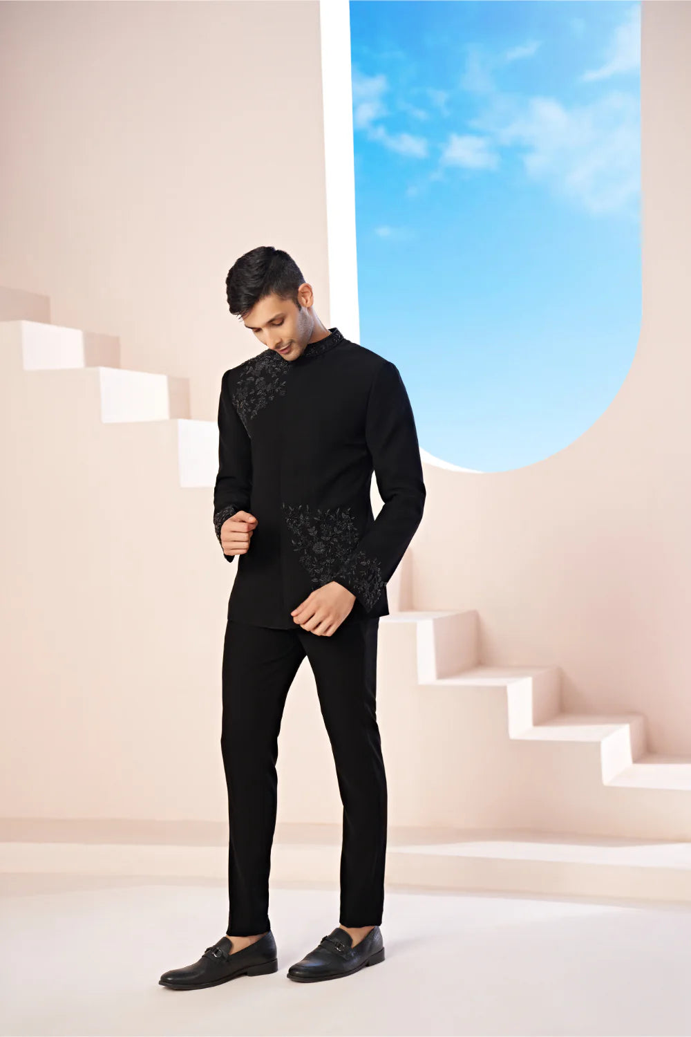 Black Bandhgala With Handwork