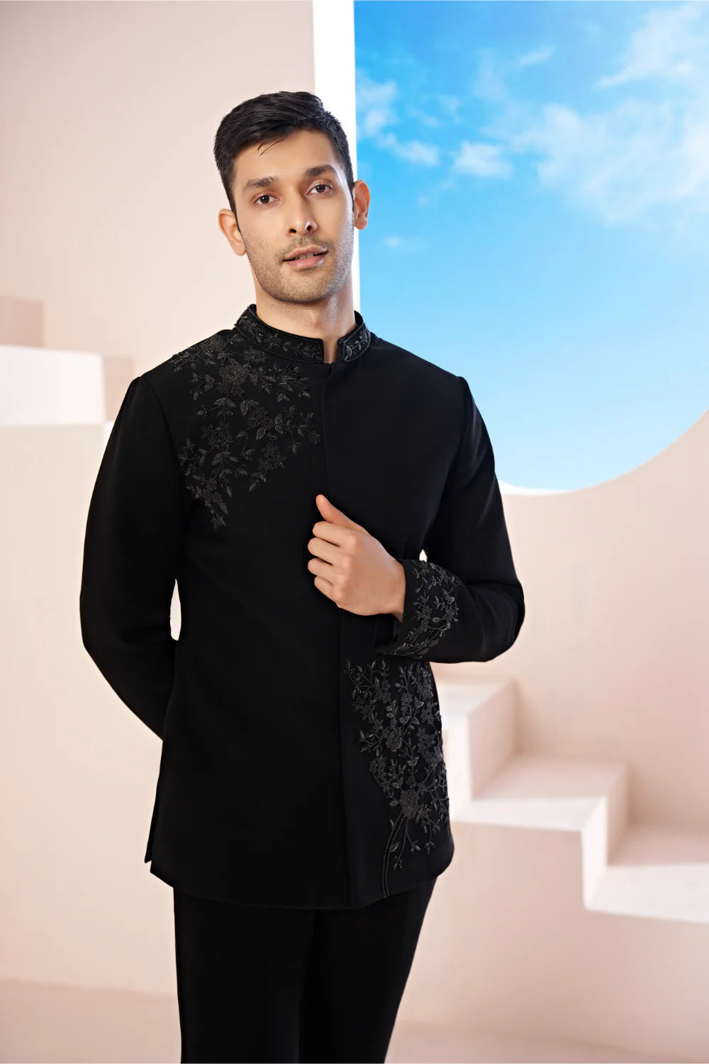 Black Bandhgala With Handwork
