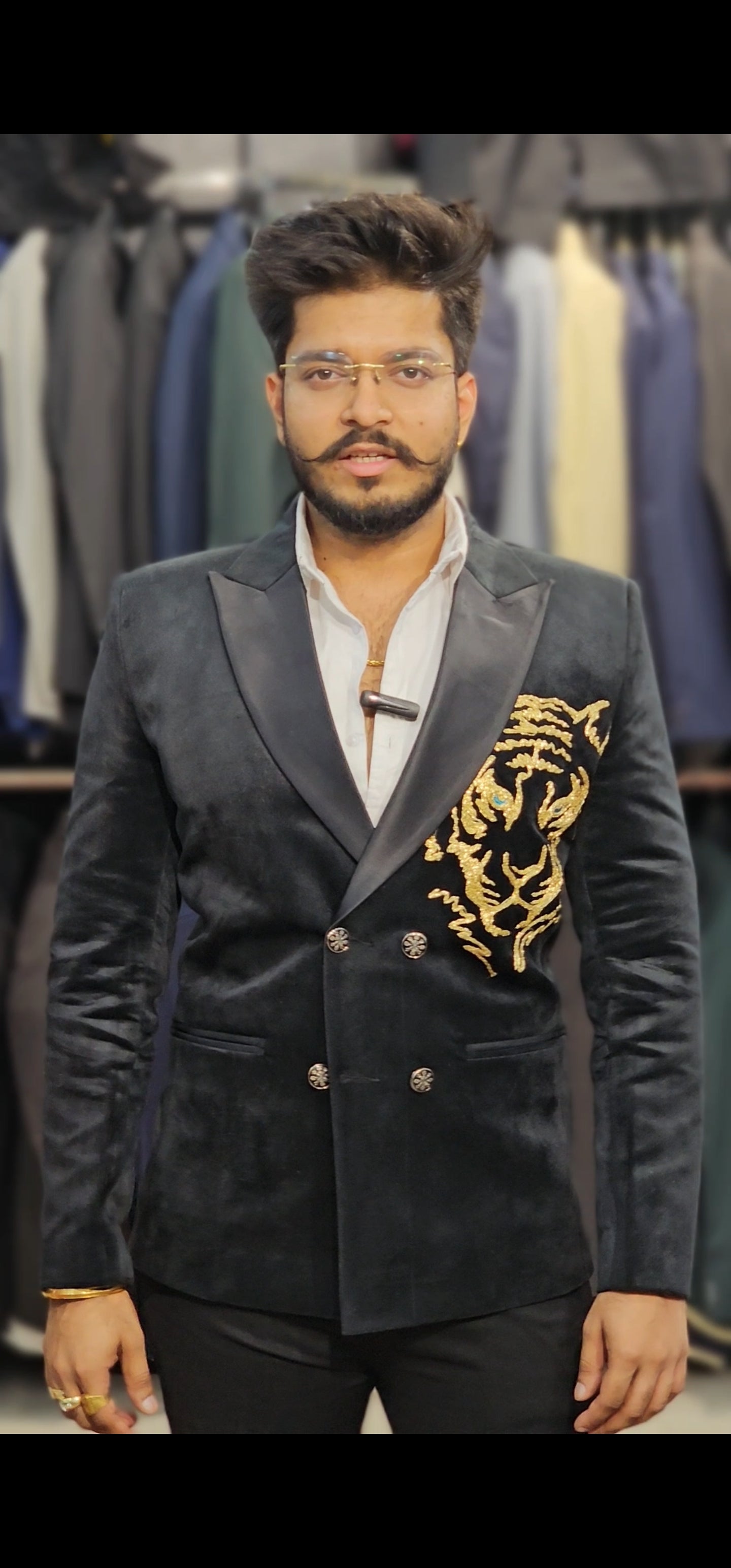 Black double breasted with handwork lion