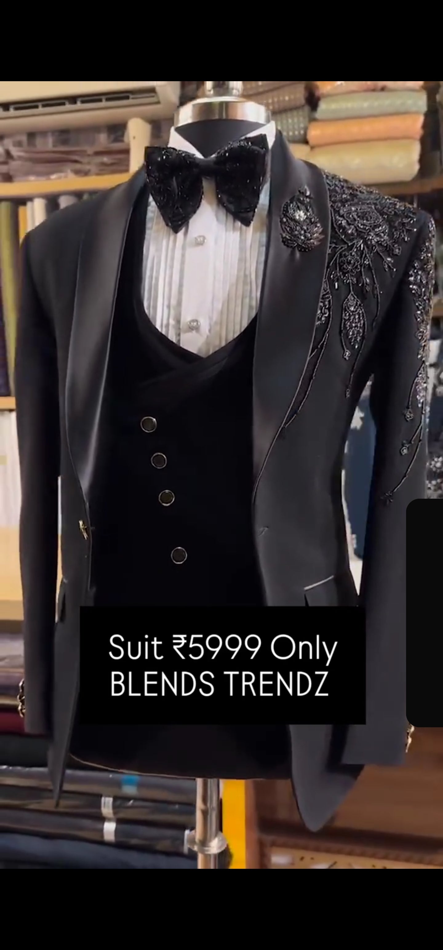 Black tuxedo with embroidery work on both shoulder