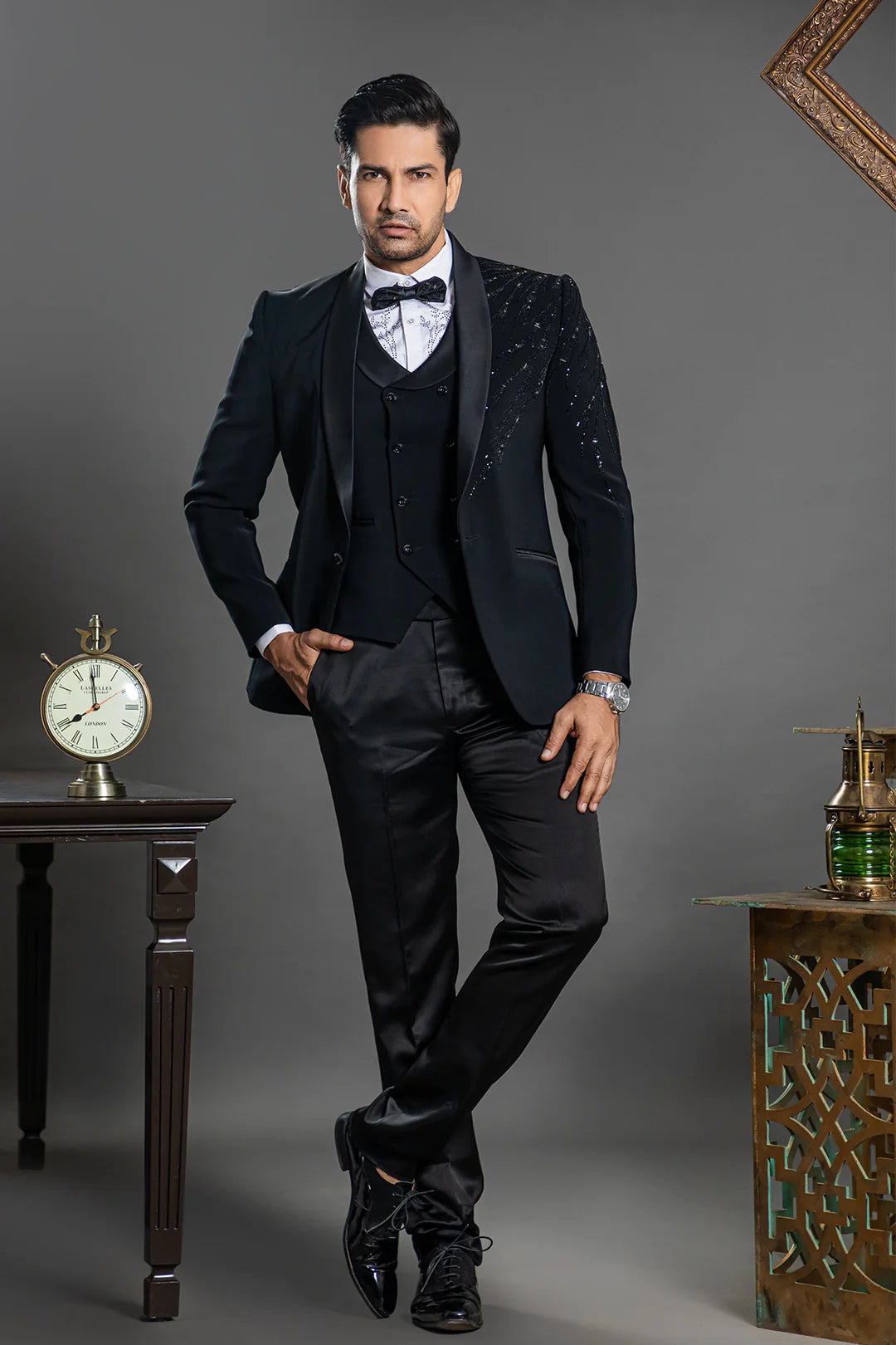 Black tuxedo with hand embroidery