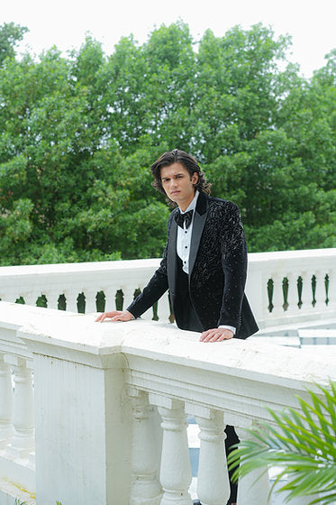 Black velvet handwork tuxedo