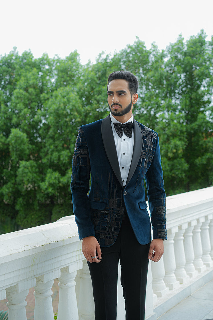 Teal velvet handwork tuxedo