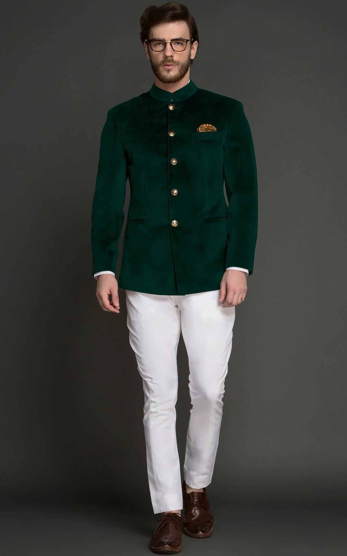 DARK GREEN Bandhgala Velvet jodhpuri