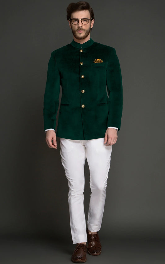 DARK GREEN Bandhgala Velvet jodhpuri