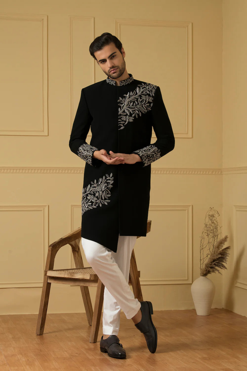 Black achkan With Handwork