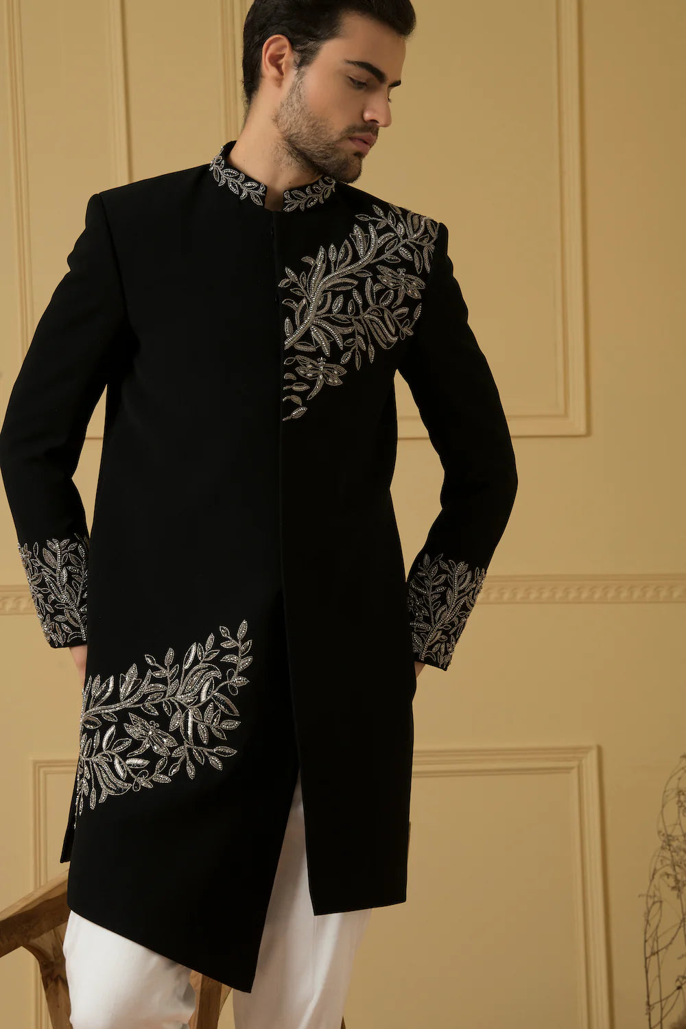 Black achkan With Handwork
