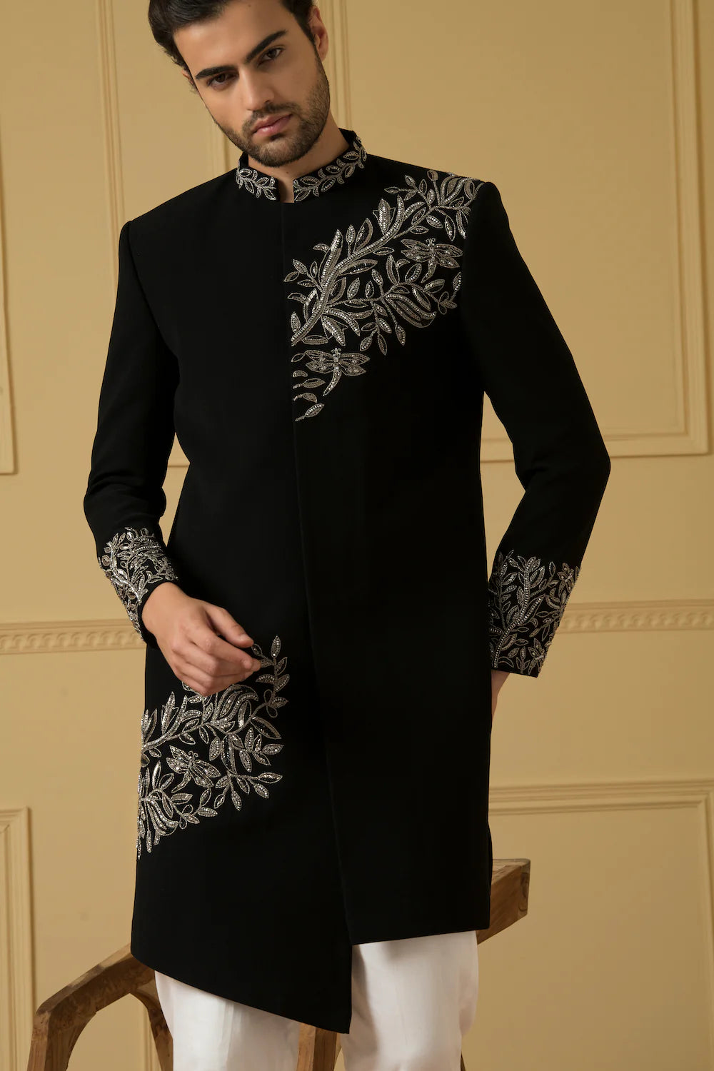 Black achkan With Handwork