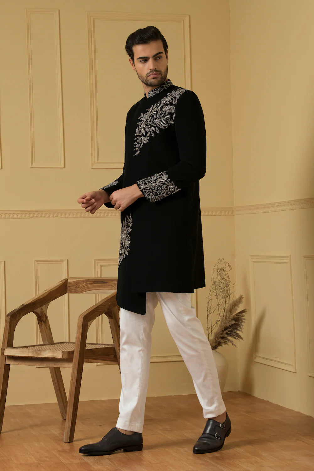 Black achkan With Handwork