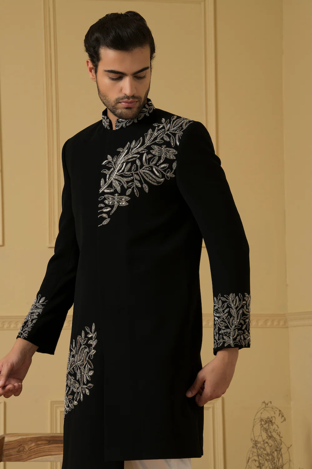 Black achkan With Handwork