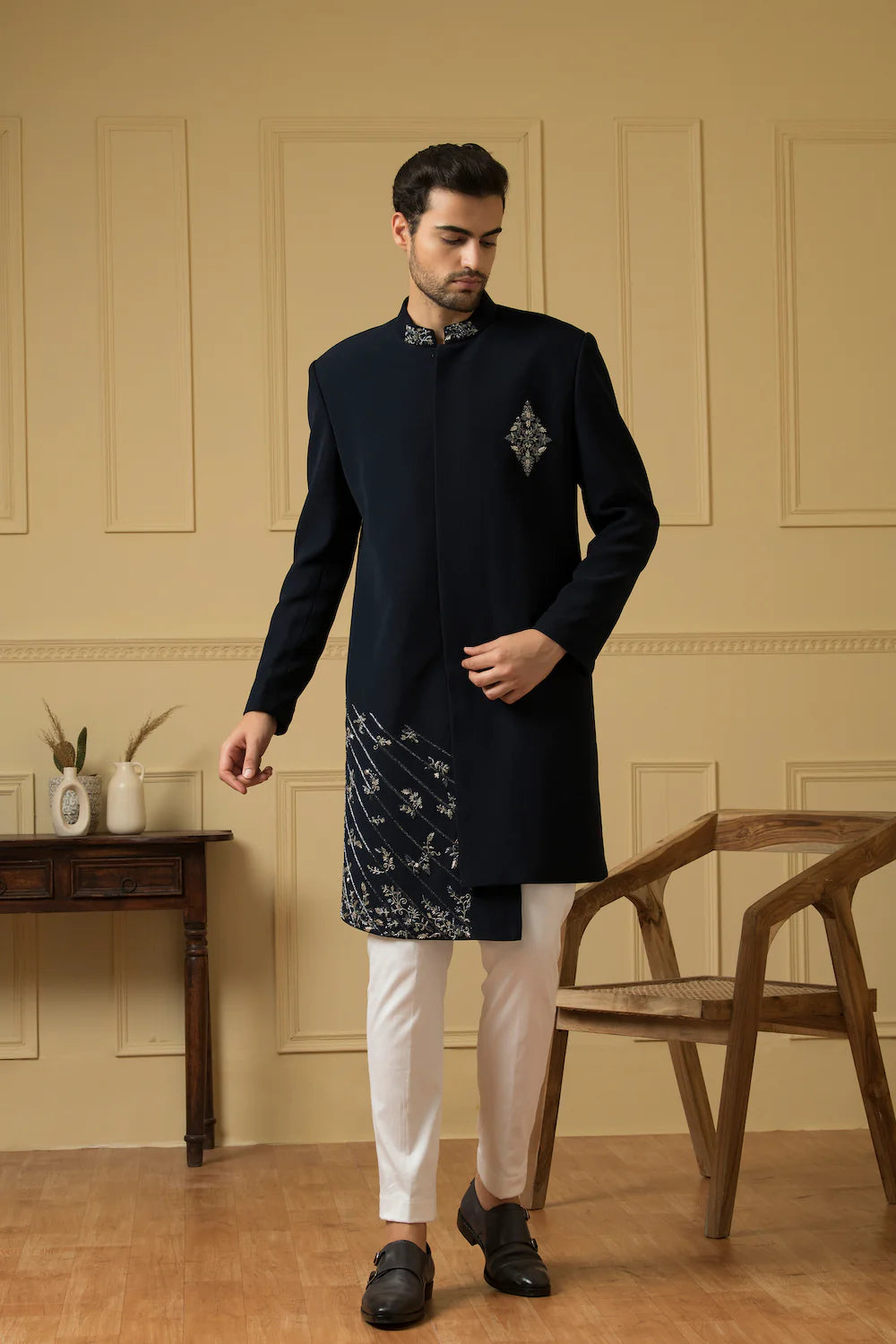 Blue achkan With Handwork