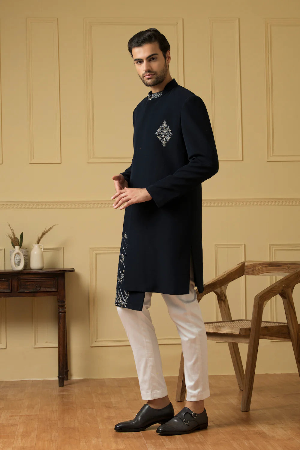 Blue achkan With Handwork