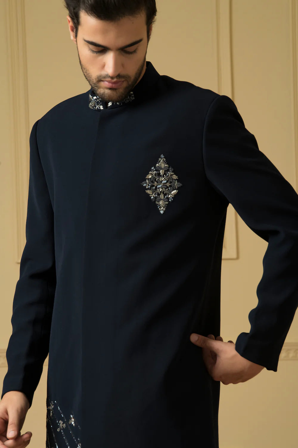 Blue achkan With Handwork