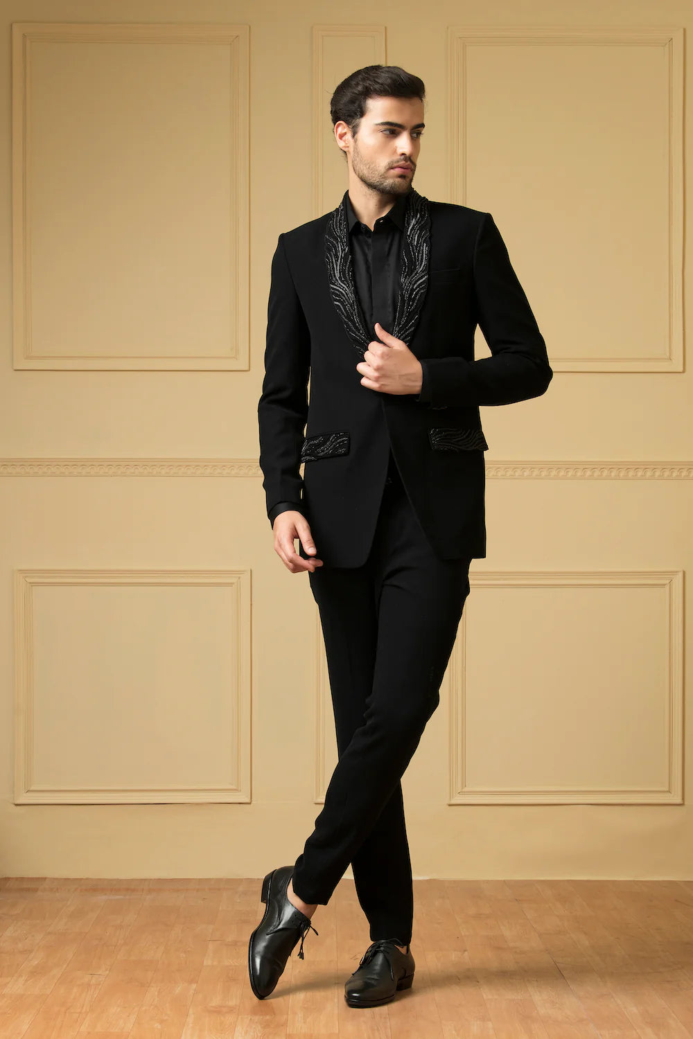 Black Suit With Handwork On Lapel