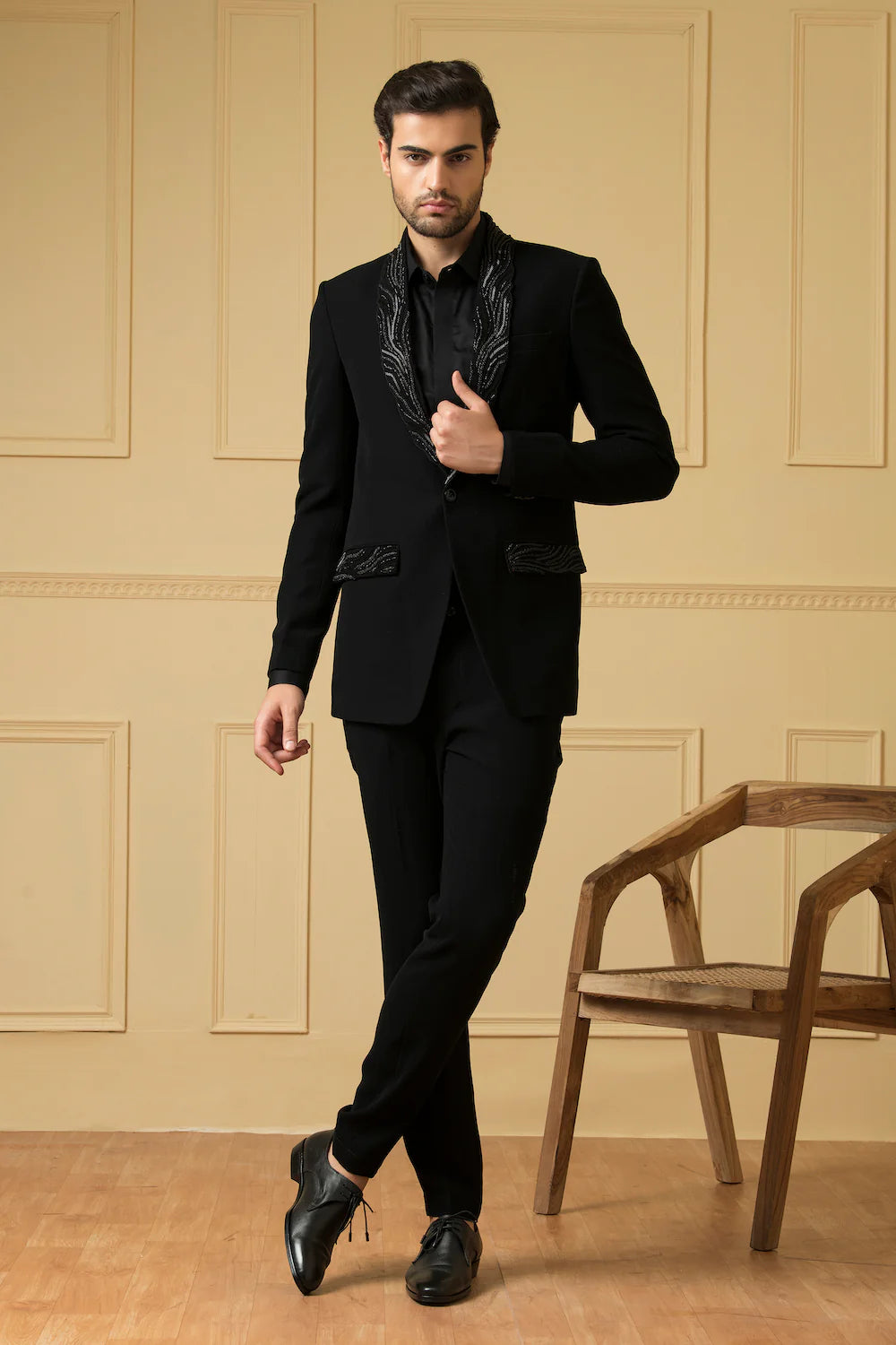 Black Suit With Handwork On Lapel