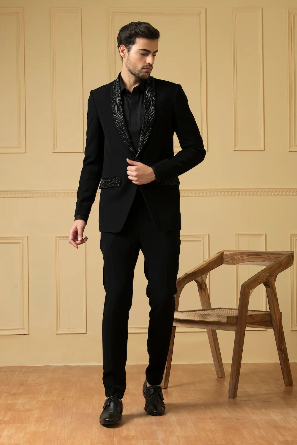Black Suit With Handwork On Lapel