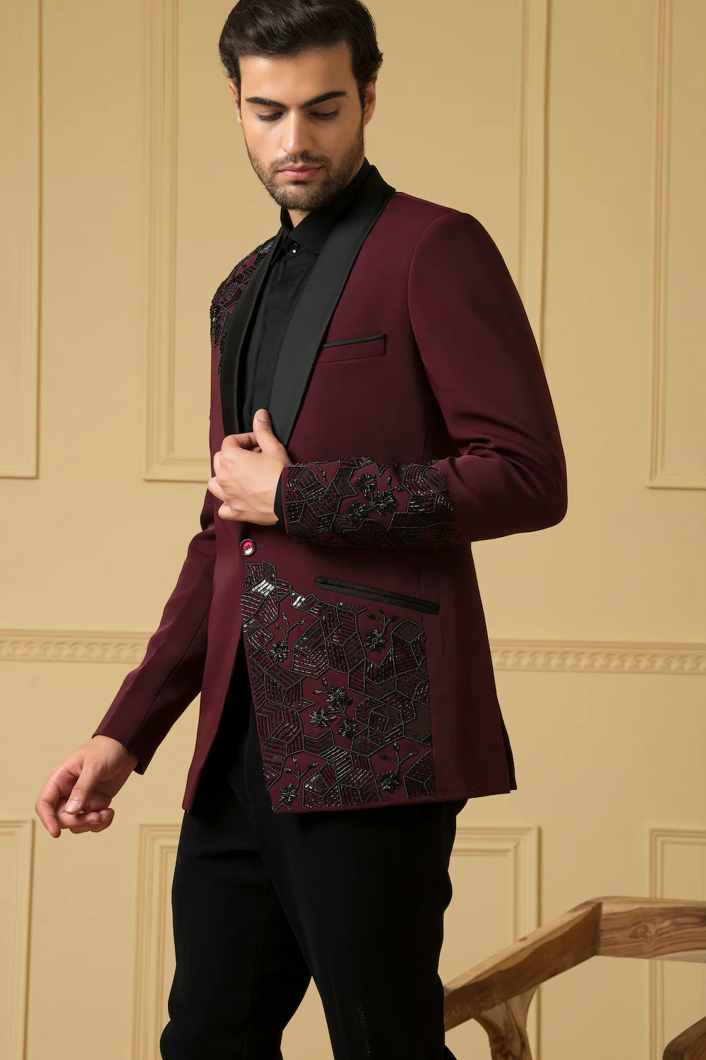Maroon Suit With Handwork