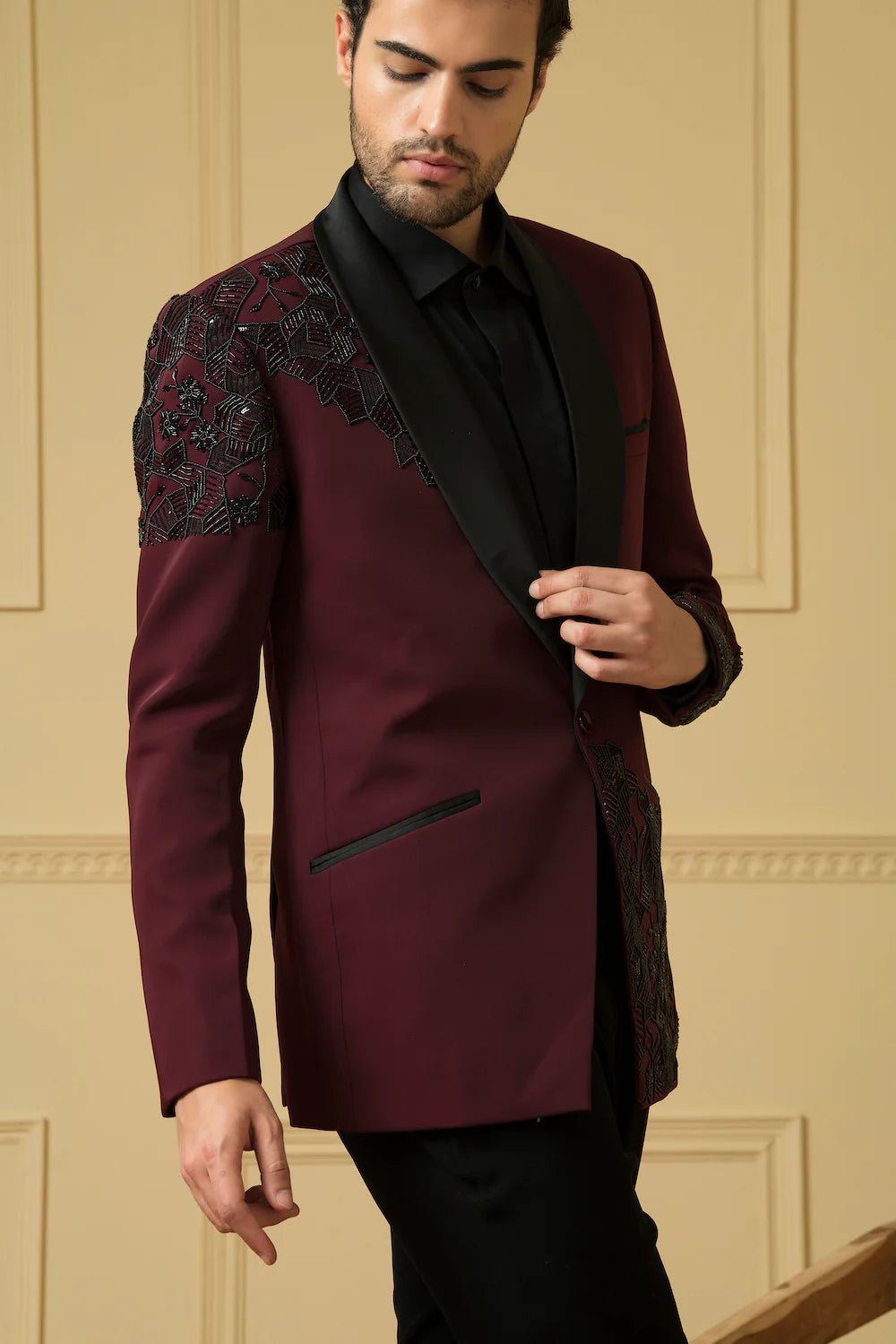 Maroon Suit With Handwork