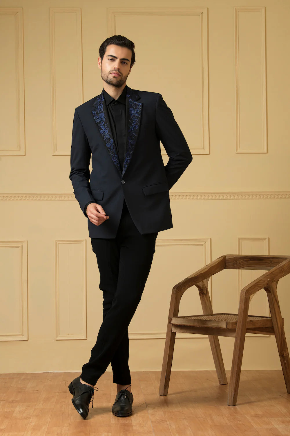 Blue Suit With Handwork On Lapel