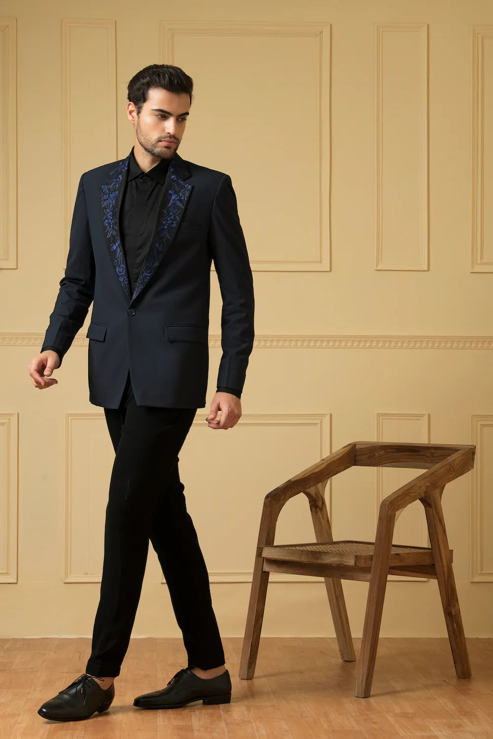 Blue Suit With Handwork On Lapel