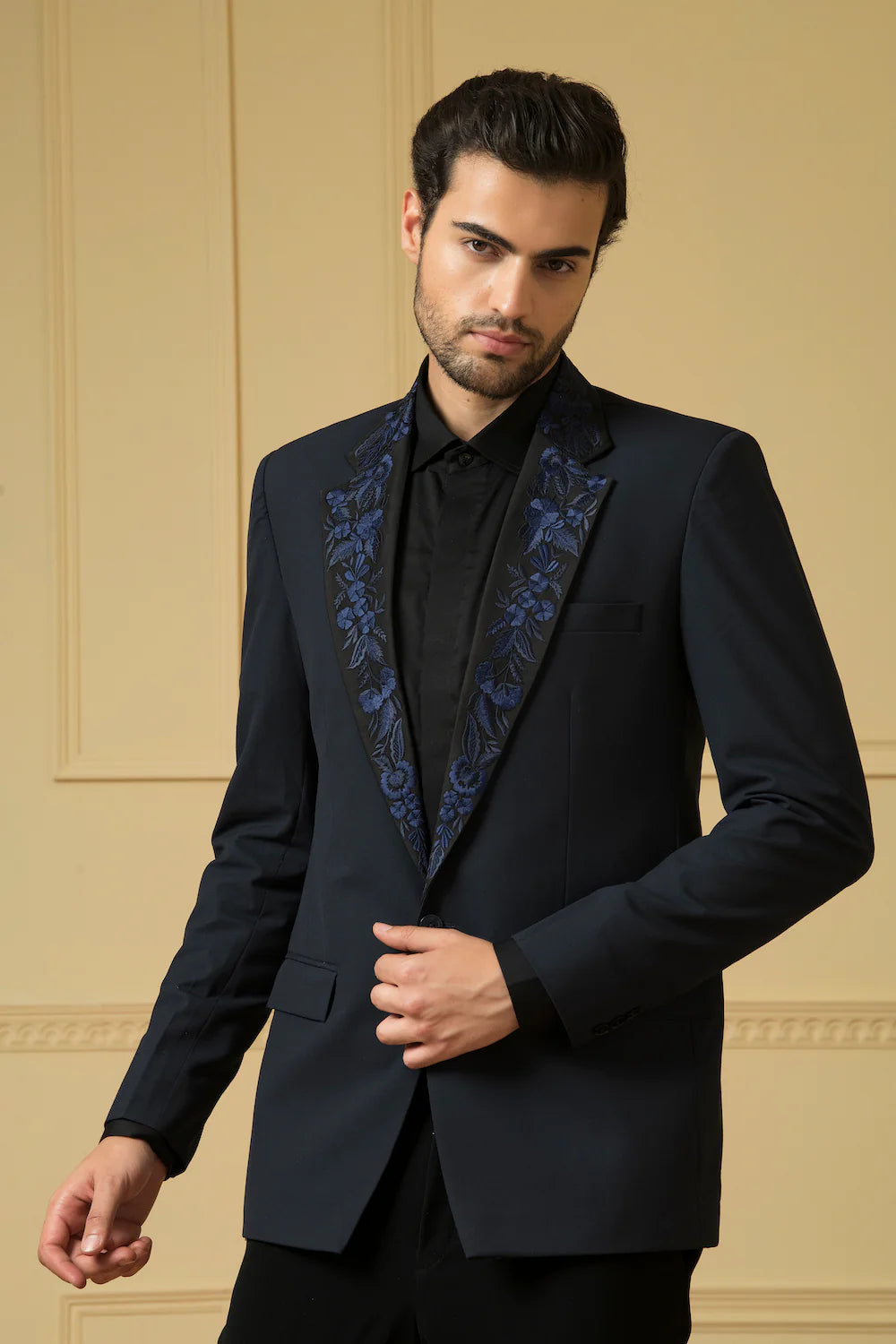Blue Suit With Handwork On Lapel
