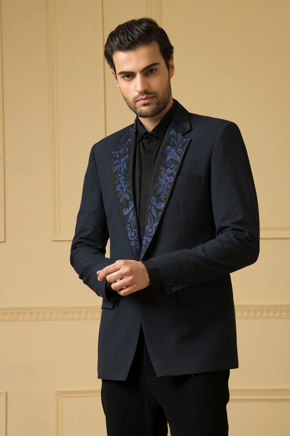 Blue Suit With Handwork On Lapel