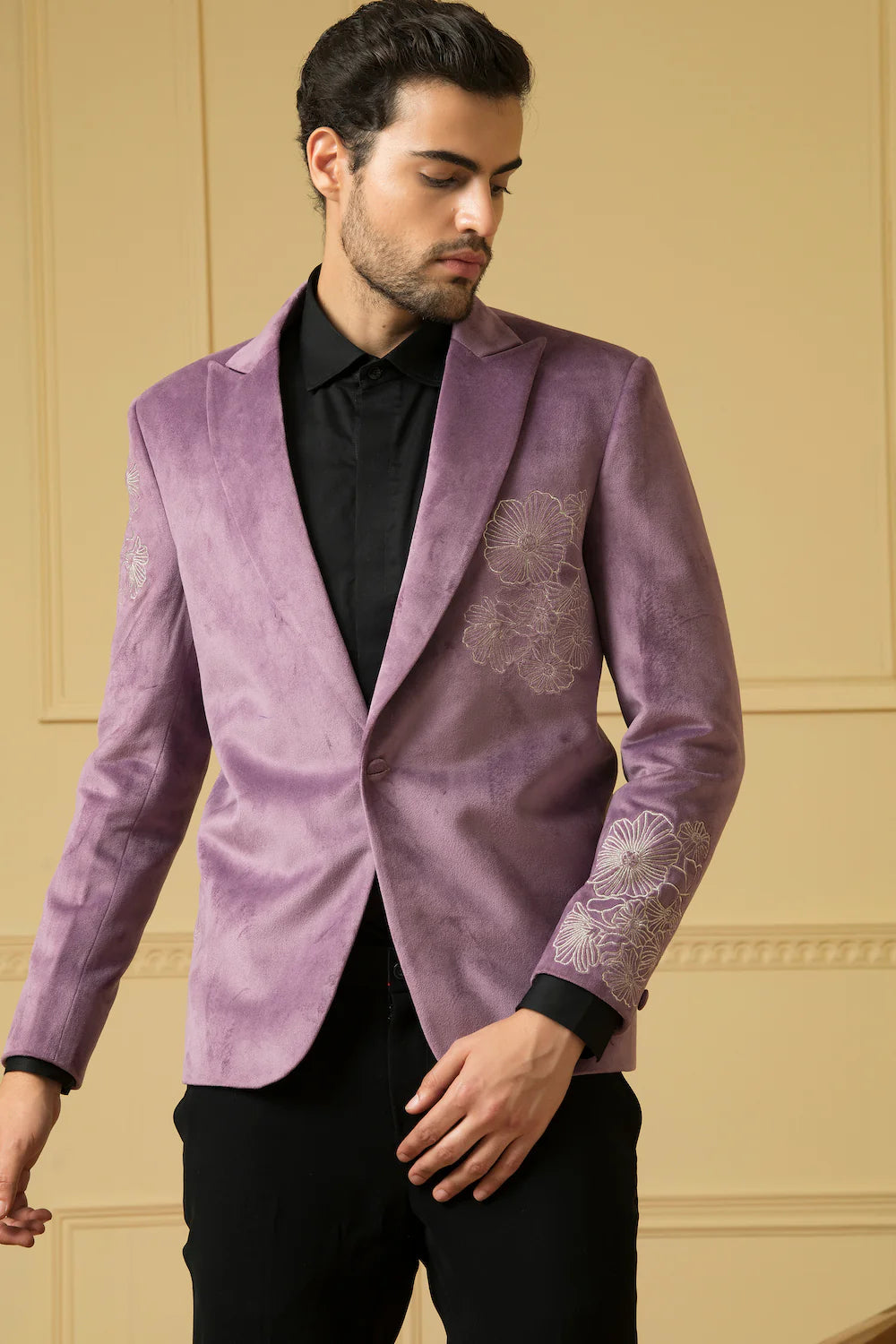 Lavender Suit With Handwork Flower Coading