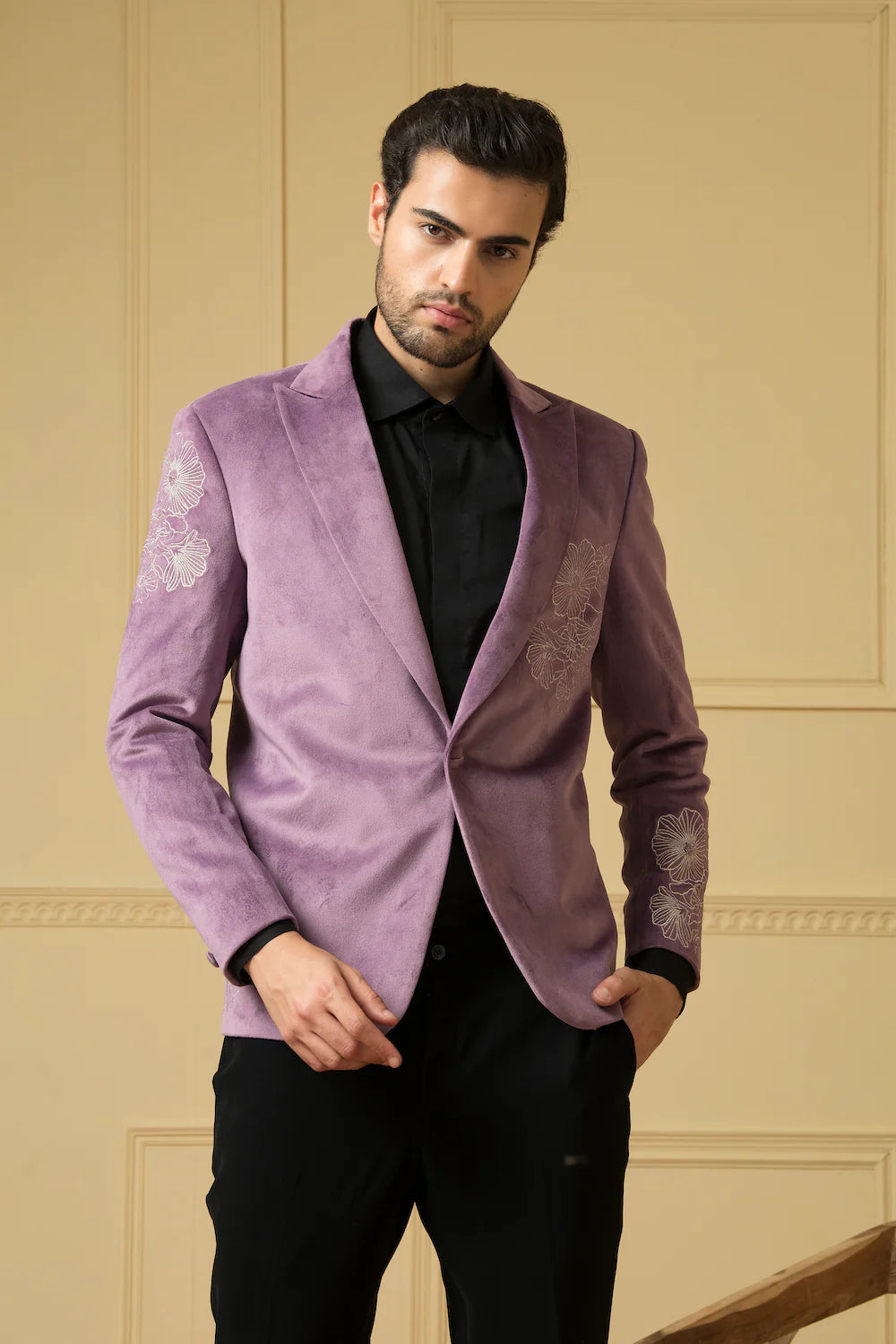 Lavender Suit With Handwork Flower Coading