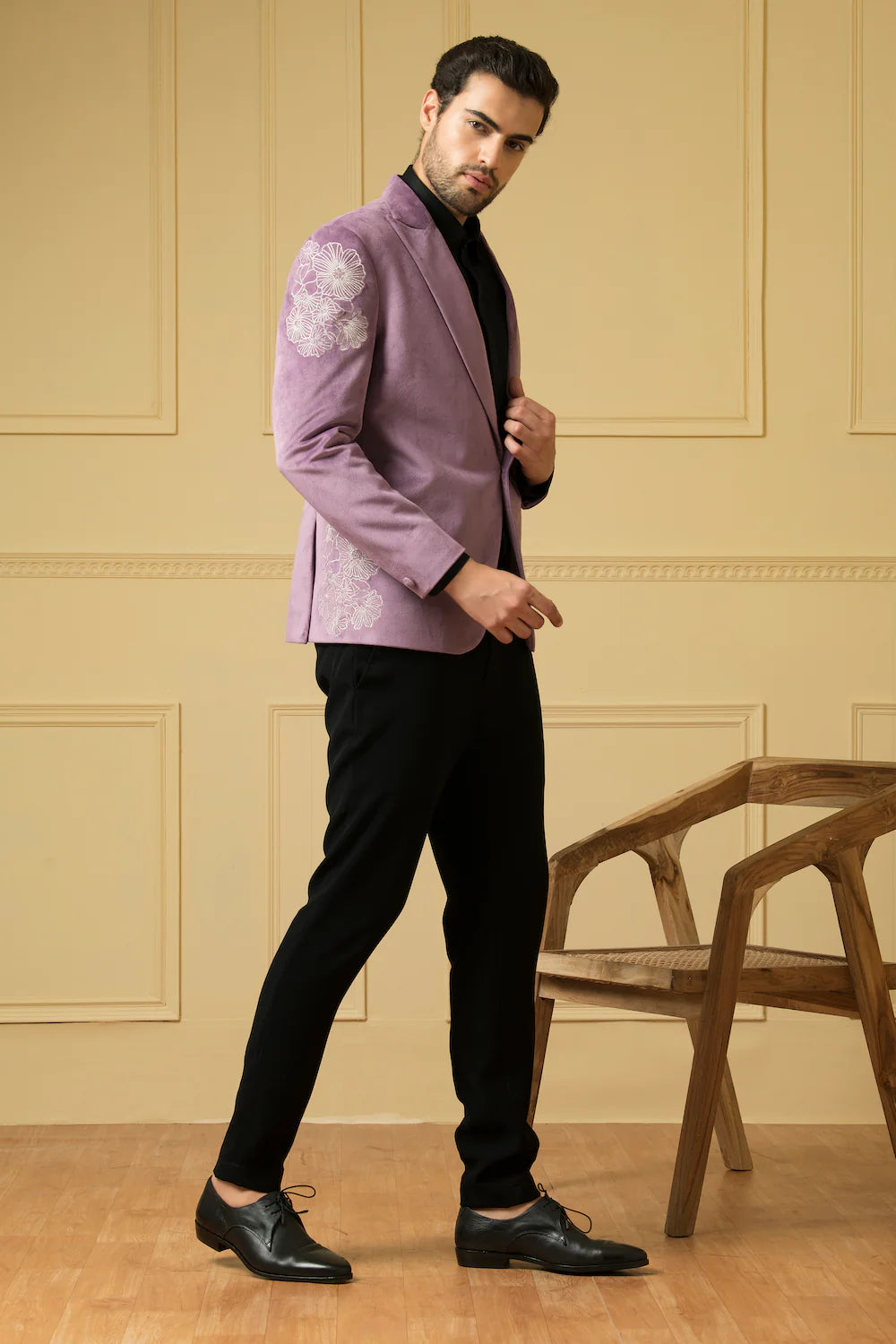 Lavender Suit With Handwork Flower Coading