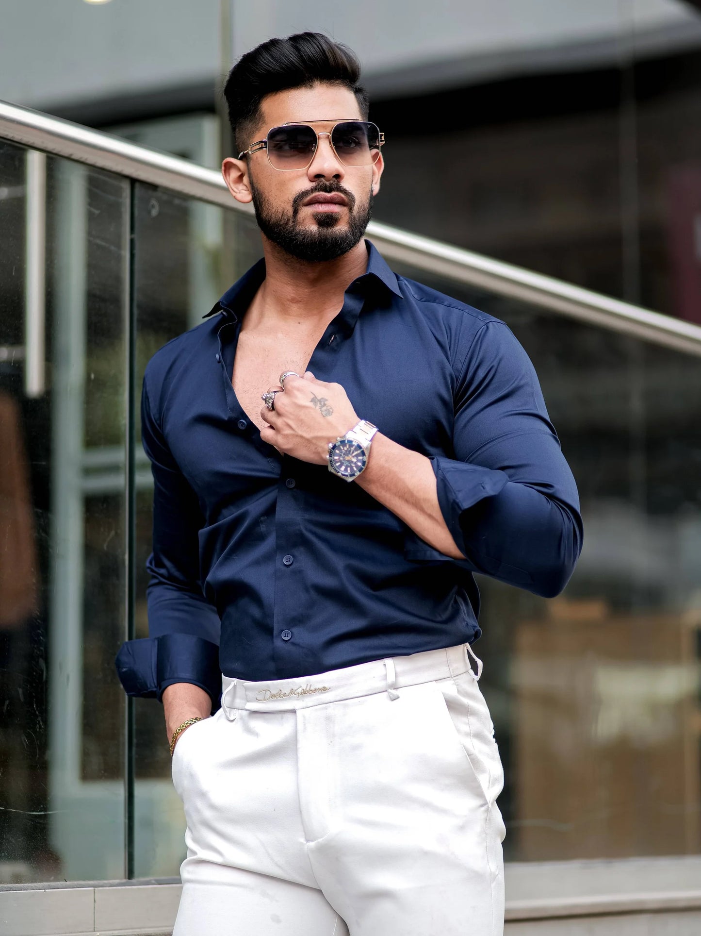 DARK BLUE IMPORTED LYCRA SHIRT