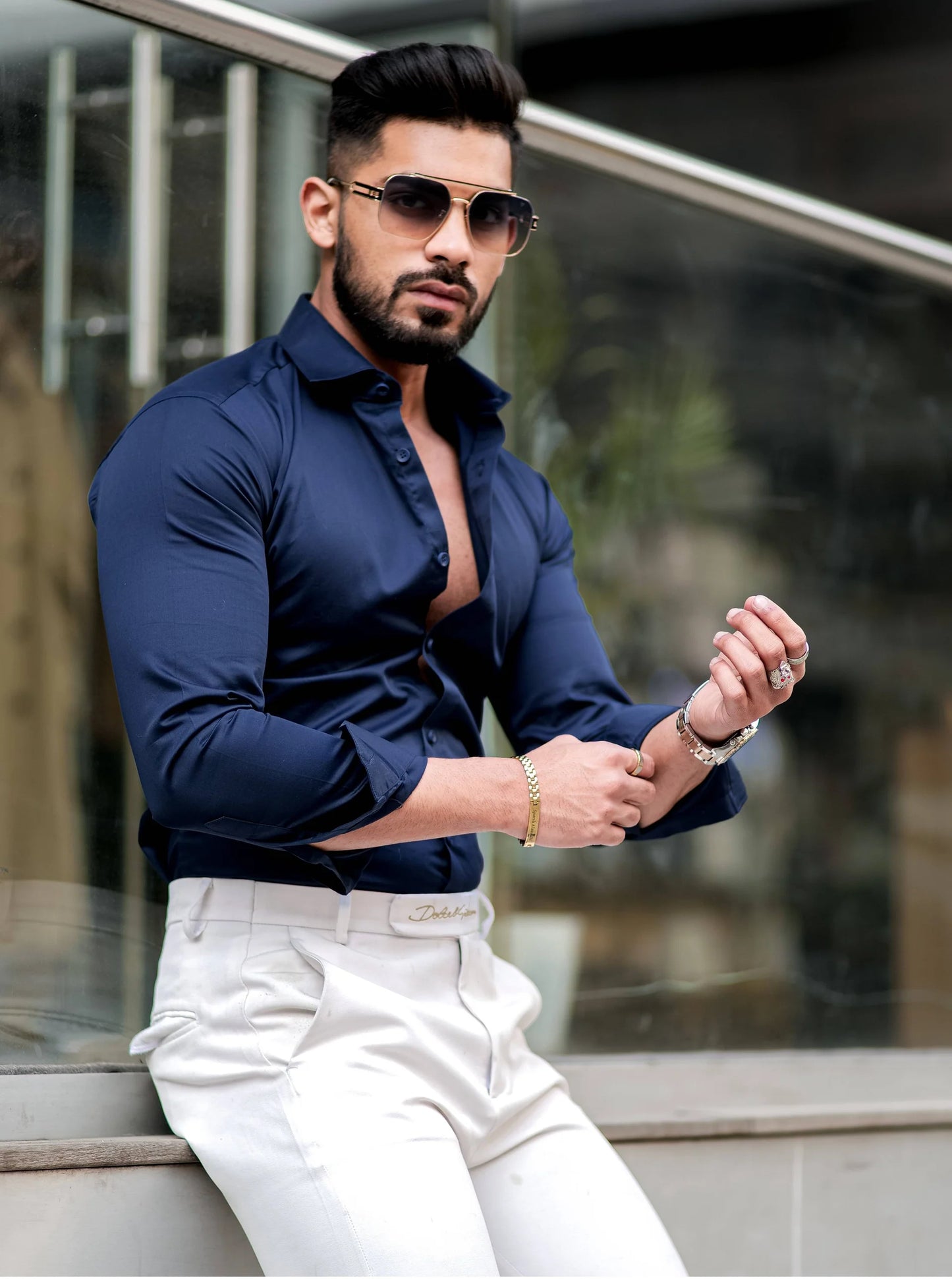 DARK BLUE IMPORTED LYCRA SHIRT