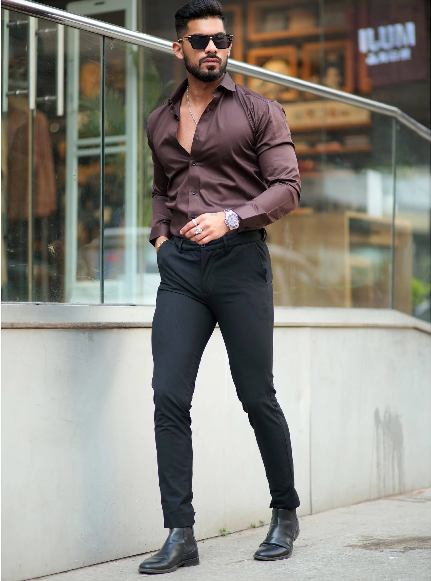 DARK BROWN IMPORTED LYCRA SHIRT
