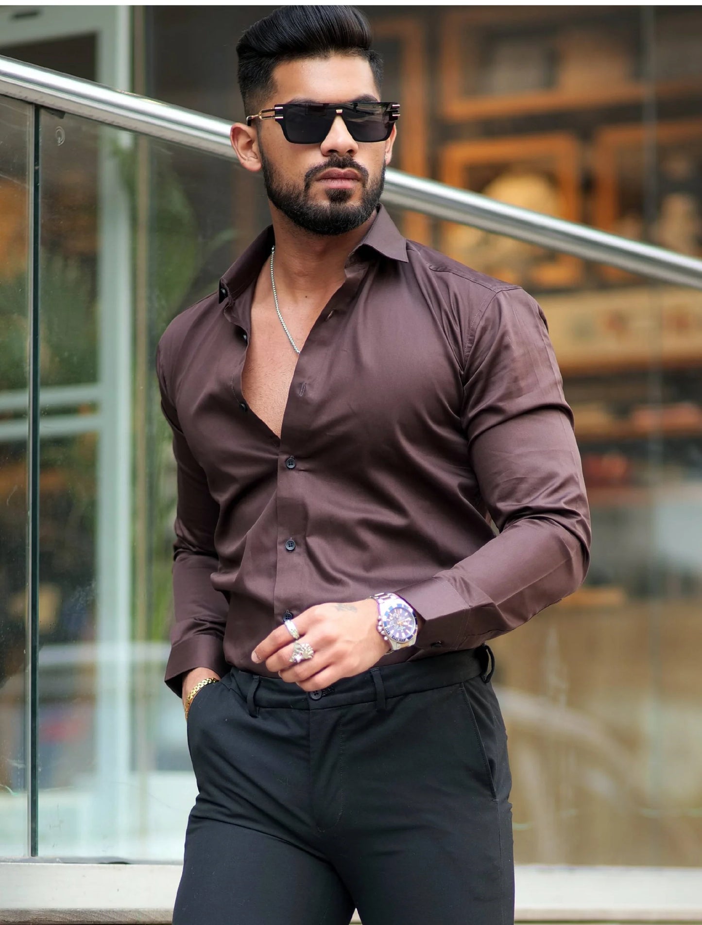DARK BROWN IMPORTED LYCRA SHIRT