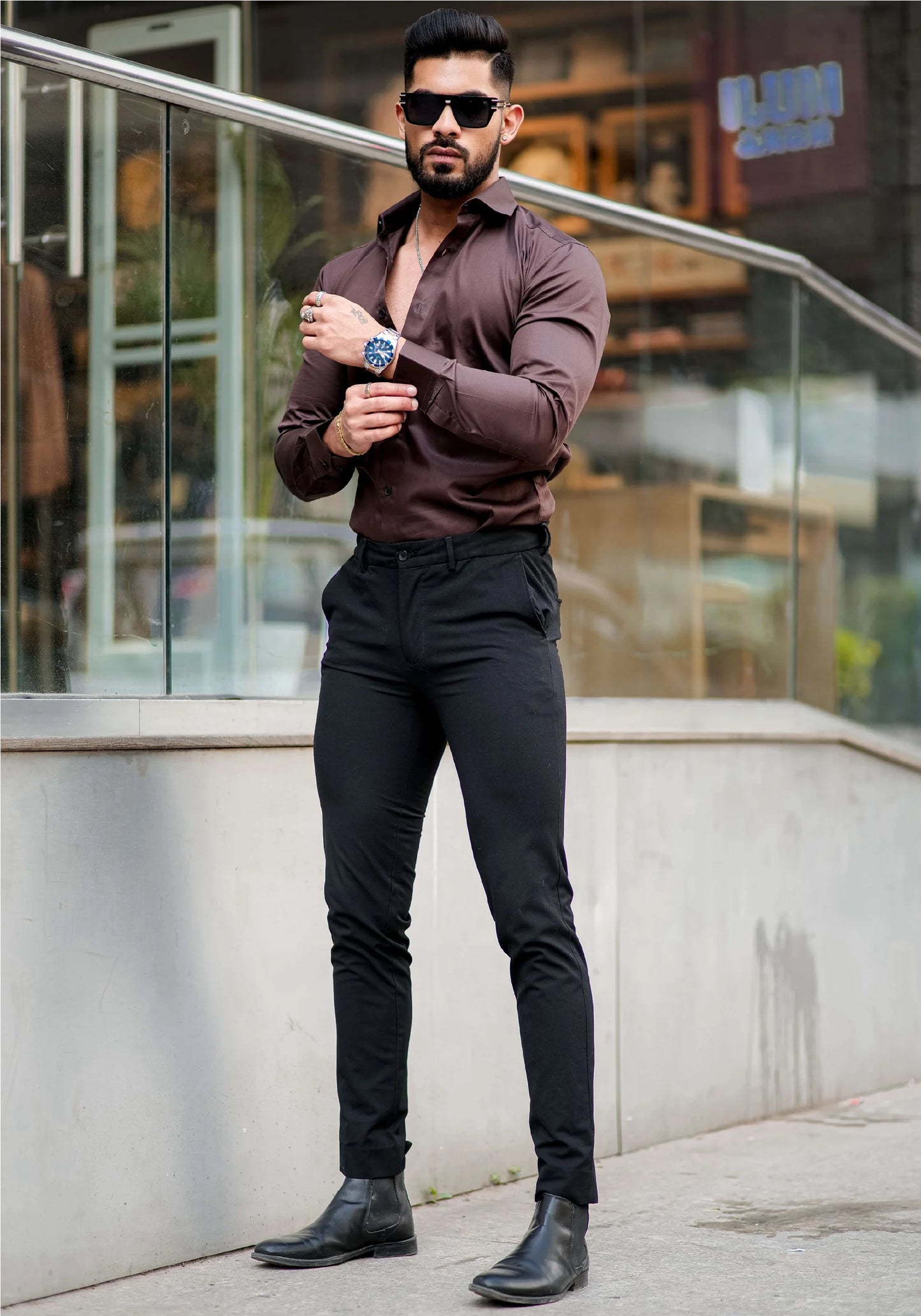 DARK BROWN IMPORTED LYCRA SHIRT
