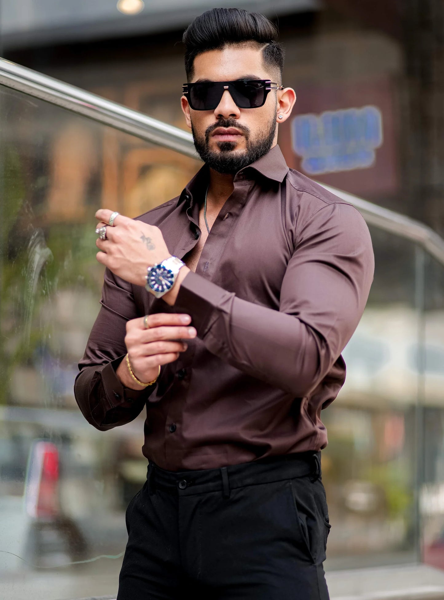 DARK BROWN IMPORTED LYCRA SHIRT
