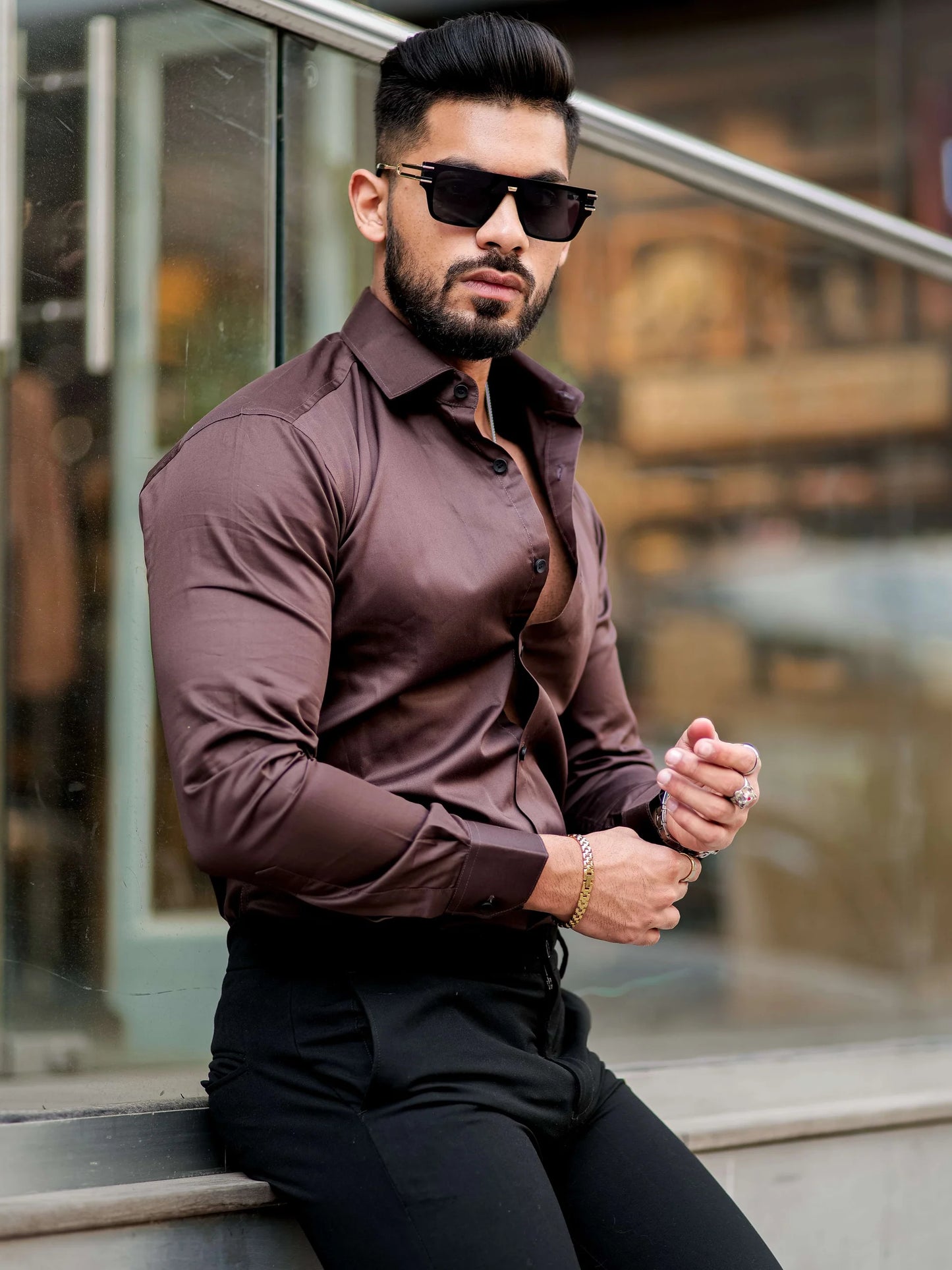 DARK BROWN IMPORTED LYCRA SHIRT