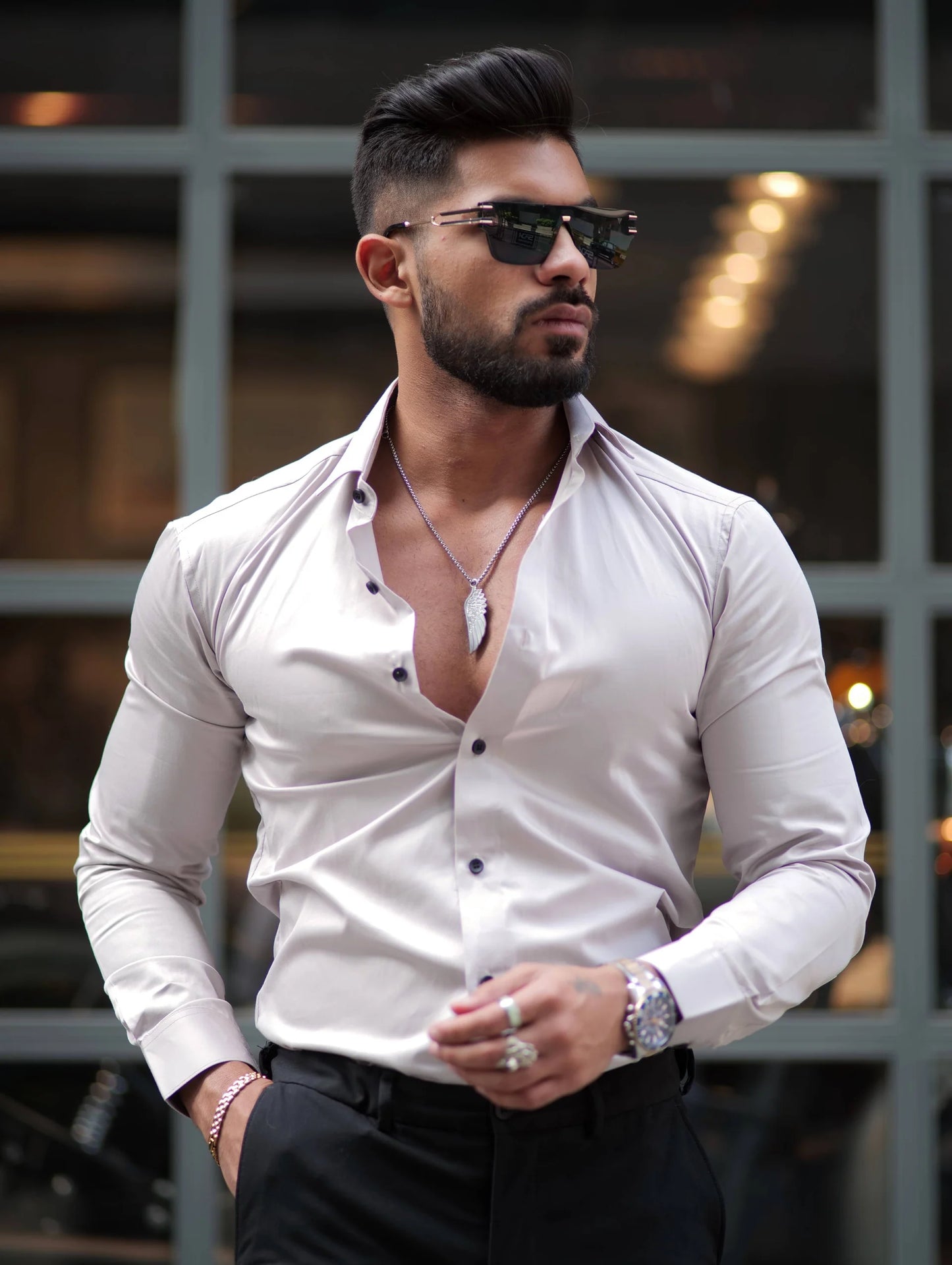 IMPORTED LIGHT GREY LYCRA SHIRT