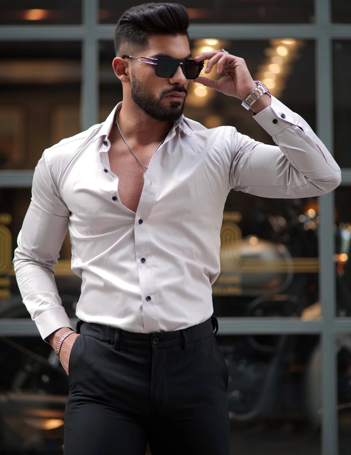 IMPORTED LIGHT GREY LYCRA SHIRT